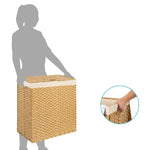 Folding 2-Bin Natural PE Wicker Linen Liner Laundry Hamper w/ Handles