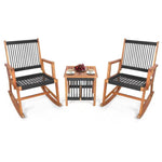 3 Piece Outdoor Wood Patio Furniture Rocking Chair Table Bistro Set