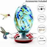 Blue Blown Glass Hummingbird Feeder with Perch and 4 Feeding Ports