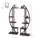 Set of 2 - Symmetrical Modern Black Metal Wood 10-Shelf Plant Stand