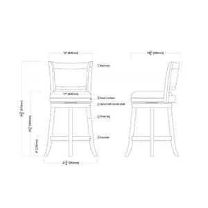 Counter Height Barstool in Dark Brown Wood Finish with Black Padded Swivel Seat