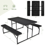 Folding Picnic Table with 2 Benches Outdoor Patio Dining Set in Black