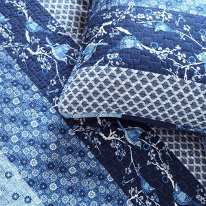 King Size Blues Boho Reversible Lightweight Quilt Set