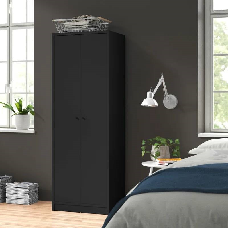 Modern Black  2-Door Wardrobe Armoire Cabinet with Clothes Hanging Rod
