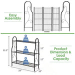 Indoor/Outdoor Black Metal 3-Tier Bookcase Plant Stand Shelving Rack
