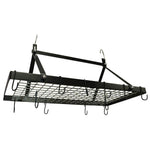 Black Metal Rectangular Pot Rack with 12 Hanging Hooks - Holds up to 40 lbs.