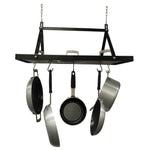 Black Metal Rectangular Pot Rack with 12 Hanging Hooks - Holds up to 40 lbs.
