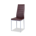 Set of 4 Modern High Back Brown PVC Leather Dining Chairs with Metal Legs