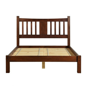 Queen size Solid Pine Wood Platform Bed Frame with Headboard in Cherry