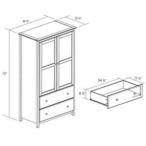 Solid Wood Bedroom Armoire Wardrobe Cabinet with Hanging Bar in Cherry Finish