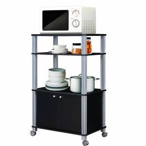 Modern 3-Shelf Kitchen Baker‚Äôs Rack Cart on Wheels in Black Wood Finish