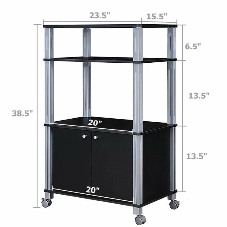Modern 3-Shelf Kitchen Baker‚Äôs Rack Cart on Wheels in Black Wood Finish
