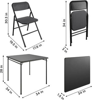 Black 5-Piece Square Folding Dining Table with 4 Chairs Guest Set Card Table
