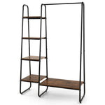 Industrial Wood Metal Garment Rack Clothes Hanging Bar with Storage Shelves