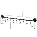 Set of 2 - Black Metal Wall Mounted Pot Rack with 20 Hanging Hooks