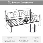 Twin size French Country Style Black Metal Day Bed Frame