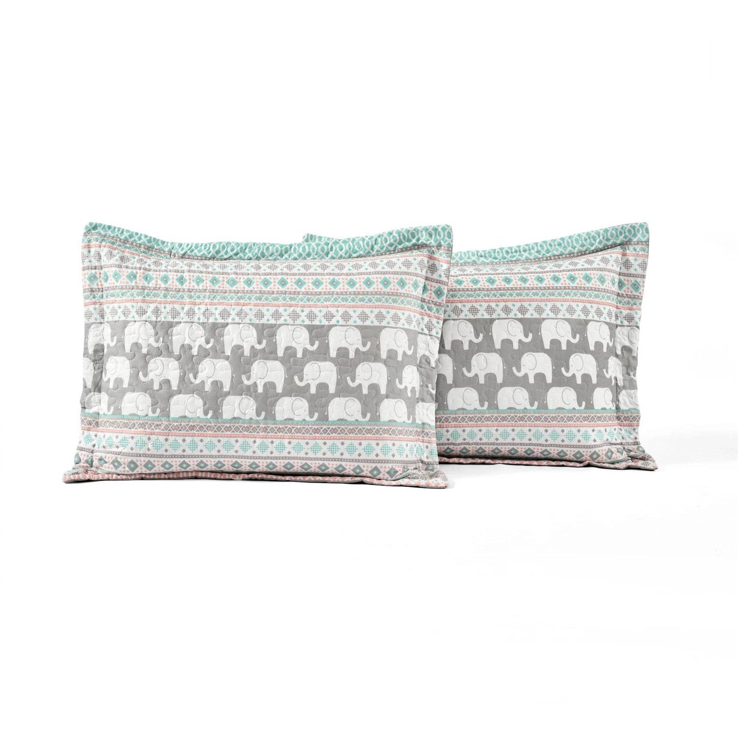 Turquoise Pink Grey Lightweight 6 Piece Elephant Pattern Daybed Cover Quilt Set