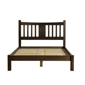 Queen size Solid Pine Wood Platform Bed with Headboard in Espresso
