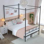 Full size Four Poster French Country Metal Canopy Bed in Black Finish
