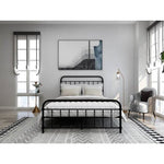 Full size Farmhouse Black Metal Bed Frame with Rounded Headboard Footboard