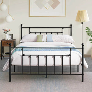 Full size Vintage Style Black Metal Platform Bed Frame with Headboard Footboard