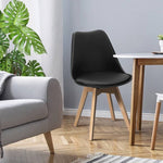 Set of 4 Modern Mid-Century Style Black PU Leather Dining Chairs with Wood Legs