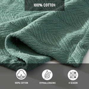 Full/Queen size Lightweight 100-Percent Cotton Reversible Knit Blanket in Green