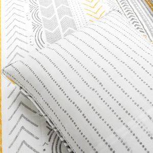 Full/Queen Scandinavian Grey/Yellow Reversible Cotton Quilt Set