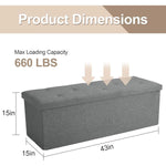 Dark Grey Linen Upholstered Bedroom Living Room Entryway Storage Bench Ottoman