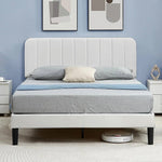 Full size White Upholstered Platform Bed Frame with Headboard