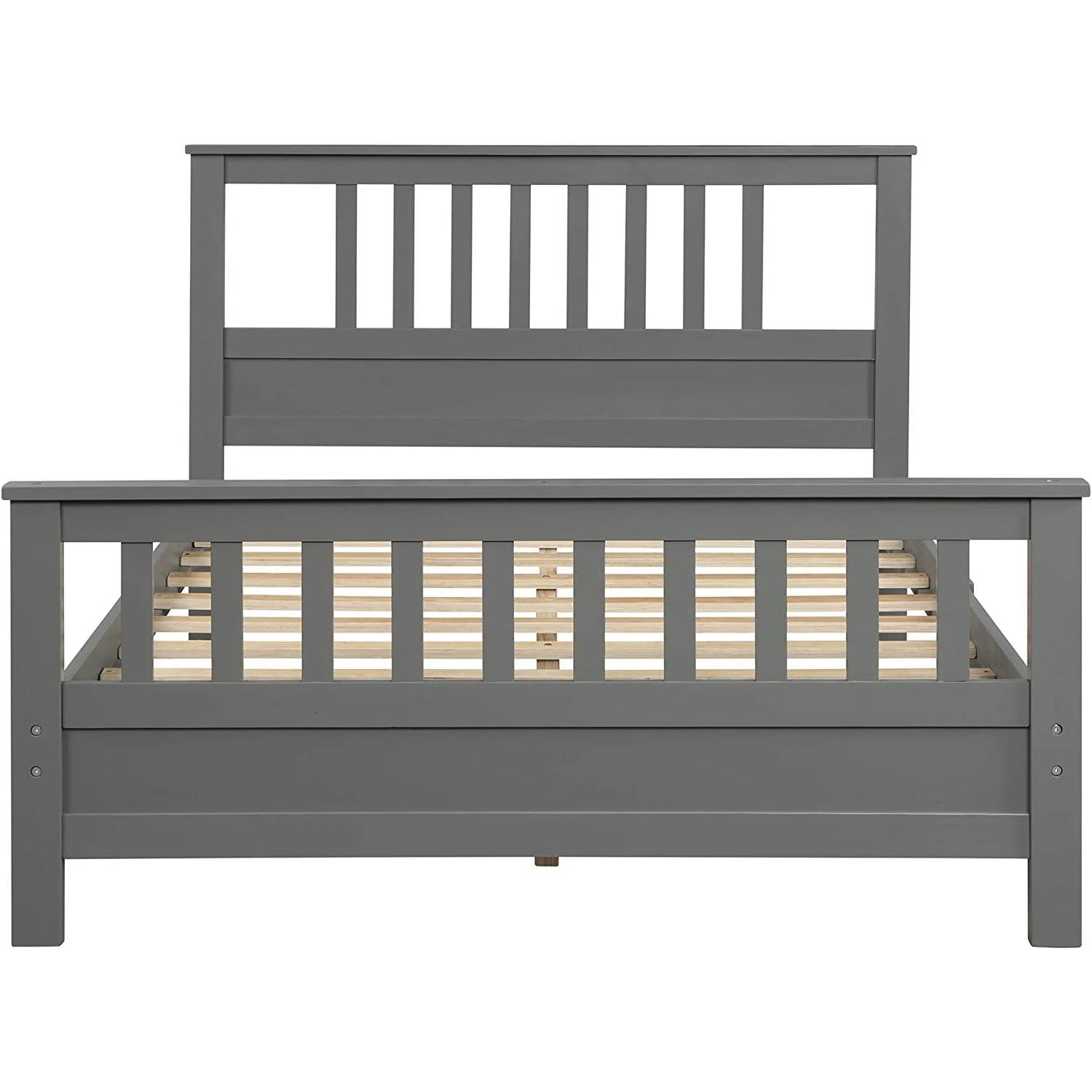 Grey Pine Wood Slatted Platform Headboard Footboard Full Size Bed