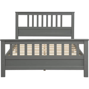 Grey Pine Wood Slatted Platform Headboard Footboard Full Size Bed