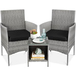 3-Piece Grey PE Wicker Outdoor Patio Furniture Dining Set with Black Cushions
