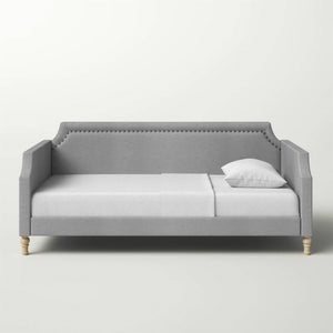 Twin size Grey Polyester Fabric Upholstered Daybed with Nailhead Trim