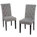 Set of 2 Grey Linen Button Tufted Dining Chair with Wood Legs