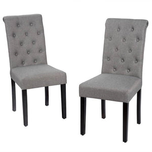 Set of 2 Grey Linen Button Tufted Dining Chair with Wood Legs