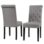 Set of 2 Grey Linen Button Tufted Dining Chair with Wood Legs