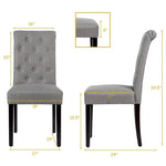 Set of 2 Grey Linen Button Tufted Dining Chair with Wood Legs