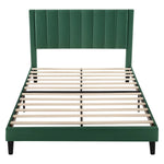 Queen size Modern Green Velvet Upholstered Platform Bed with Headboard