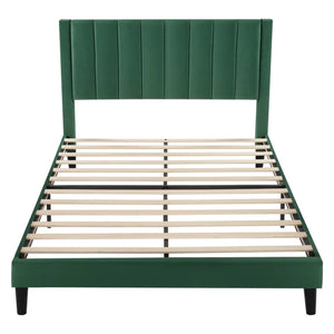 Queen size Modern Green Velvet Upholstered Platform Bed with Headboard