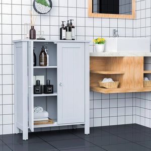 Bathroom Storage Cabinet with Adjustable Shelves in Grey Wood Finish
