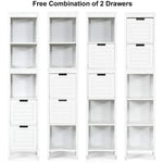 Bathroom Cabinet Tower with 2 Storage Drawers and 3 Shelves in White Wood Finish