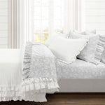 King size Grey Ruffle Floral Polyester 6 Piece Sheet Set