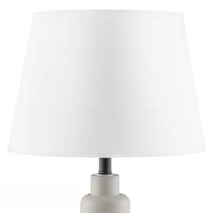 Small Grey Desk Light Table Lamp with White Fabric Shade for Bedside Nightstand