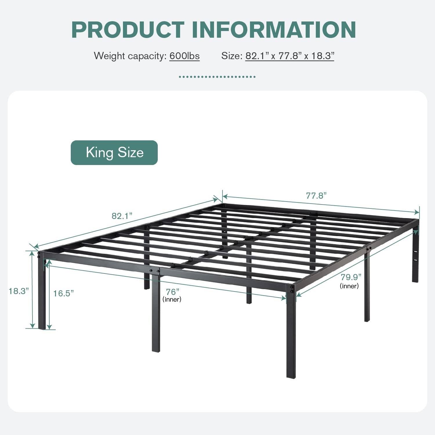 King 18-inch Metal Platform Bed Frame with Under-Bed Storage Space