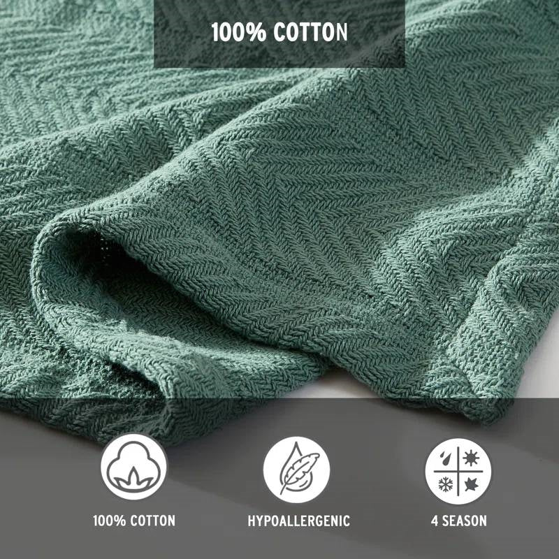 King size Lightweight 100-Percent Cotton Reversible Knit Blanket in Green