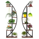 Set of 2 - Symmetrical Modern Metal Wood 10-Shelf Plant Stand