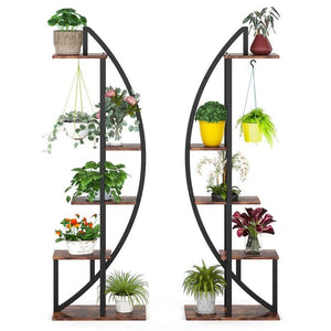 Set of 2 - Symmetrical Modern Metal Wood 10-Shelf Plant Stand