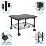 Multipurpose Black Metal 2-Tier Mobile Under Desk Printer Stand Cart w/ Casters