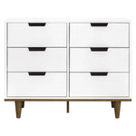 Modern Mid-Century Style 6-Drawer Double Dresser in White Walnut Wood Finish